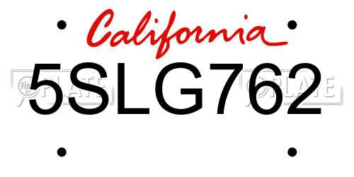 5SLG762 California License Plate