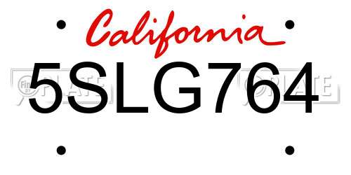 5SLG764 California License Plate