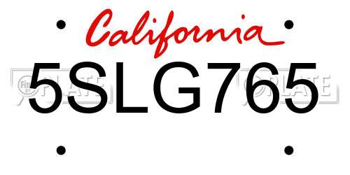 5SLG765 California License Plate