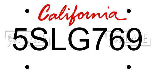 5SLG769 California License Plate