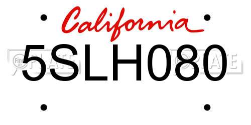 5SLH080 California License Plate