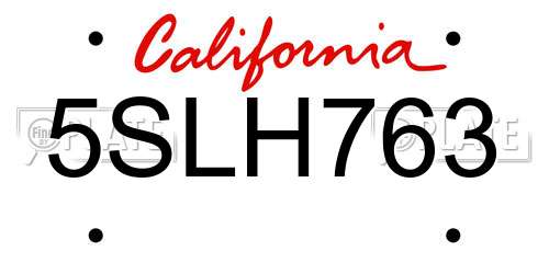 5SLH763 California License Plate