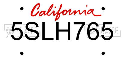 5SLH765 California License Plate