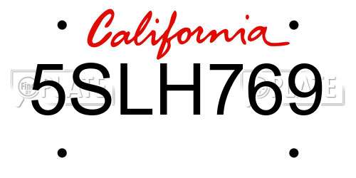 5SLH769 California License Plate