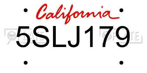 5SLJ179 California License Plate