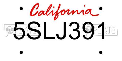 5SLJ391 California License Plate