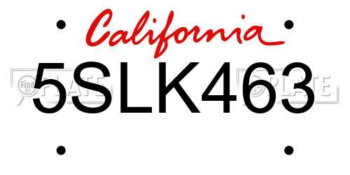 5SLK463 California License Plate