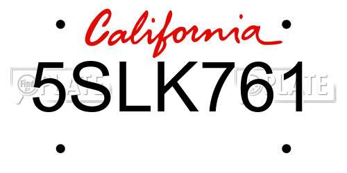 5SLK761 California License Plate
