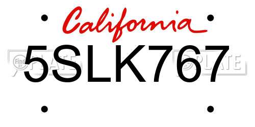 5SLK767 California License Plate