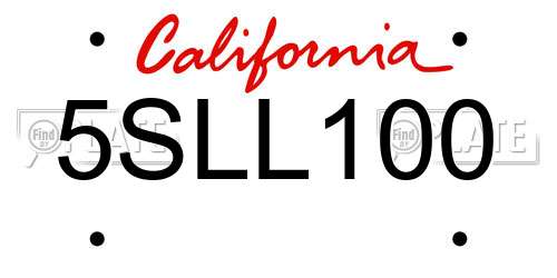 5SLL100 California License Plate