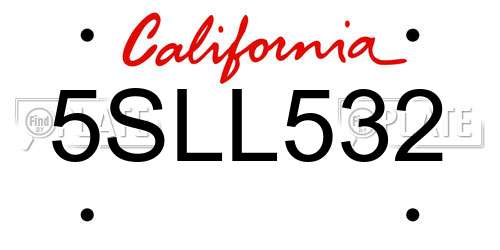 5SLL532 California License Plate