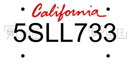 5SLL733 California License Plate