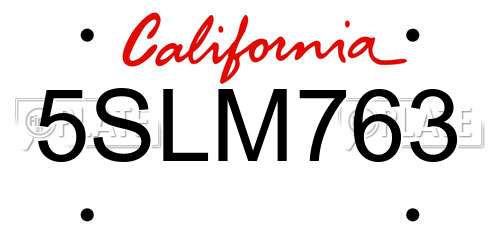 5SLM763 California License Plate