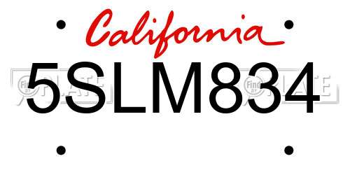 5SLM834 California License Plate