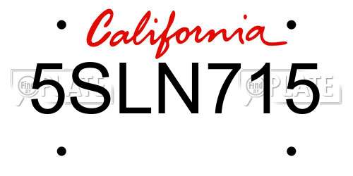 5SLN715 California License Plate