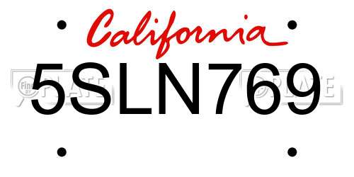 5SLN769 California License Plate