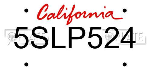 5SLP524 California License Plate
