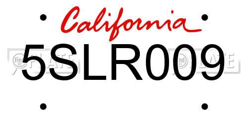 5SLR009 California License Plate