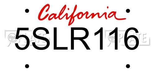 5SLR116 California License Plate
