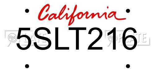 5SLT216 California License Plate