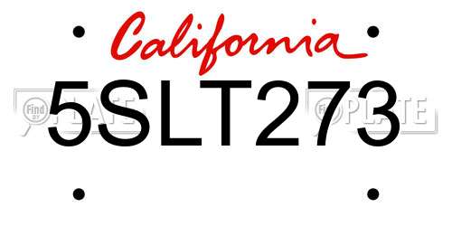 5SLT273 California License Plate