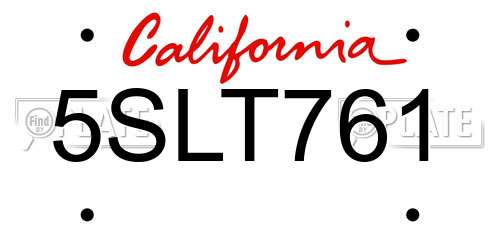 5SLT761 California License Plate
