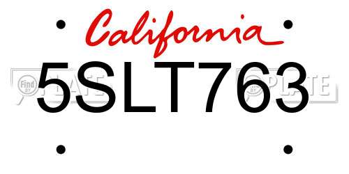 5SLT763 California License Plate