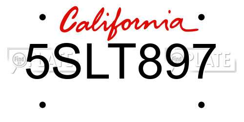 5SLT897 California License Plate