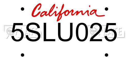 5SLU025 California License Plate