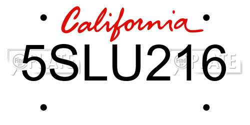 5SLU216 California License Plate