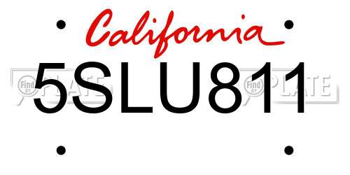 5SLU811 California License Plate