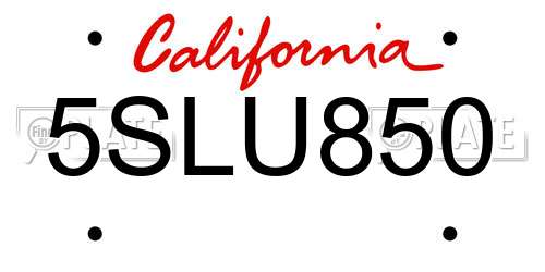 5SLU850 California License Plate