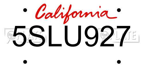 5SLU927 California License Plate