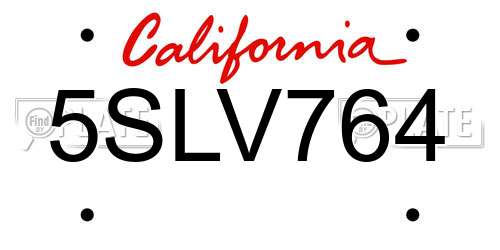 5SLV764 California License Plate