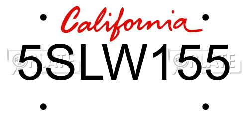5SLW155 California License Plate