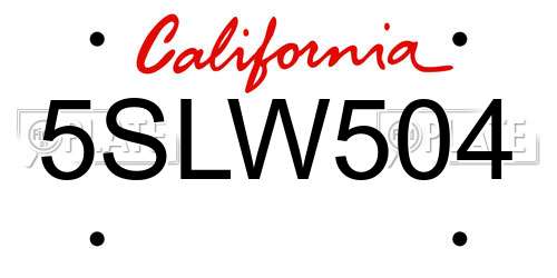 5SLW504 California License Plate