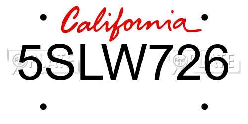 5SLW726 California License Plate