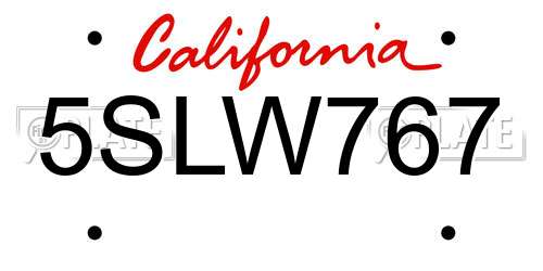 5SLW767 California License Plate
