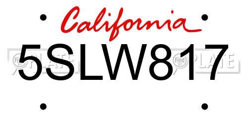 5SLW817 California License Plate