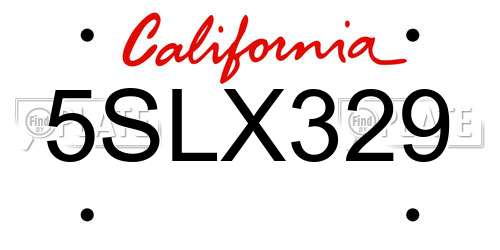 5SLX329 California License Plate