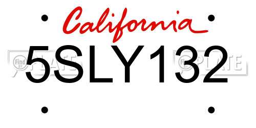 5SLY132 California License Plate