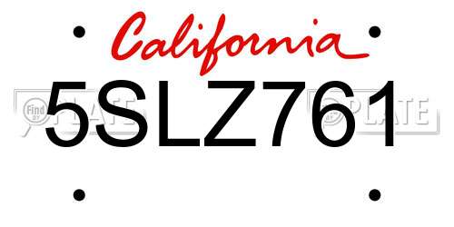 5SLZ761 California License Plate