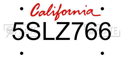 5SLZ766 California License Plate