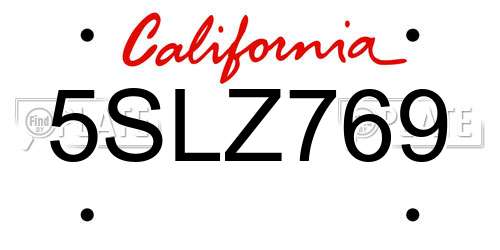 5SLZ769 California License Plate