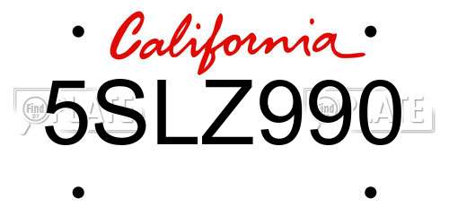 5SLZ990 California License Plate