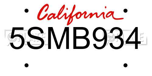 5SMB934 California License Plate