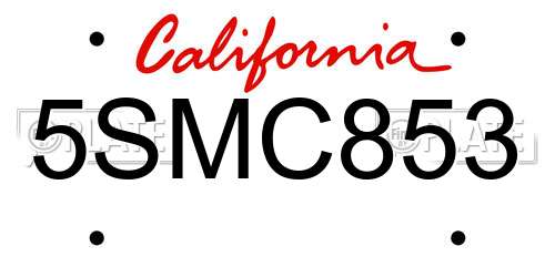 5SMC853 California License Plate
