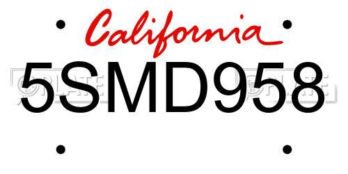 5SMD958 California License Plate
