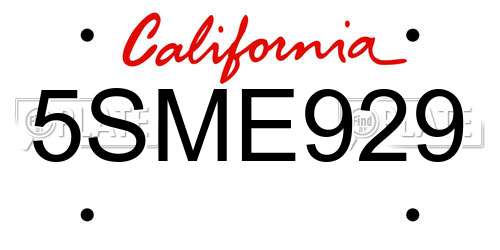 5SME929 California License Plate