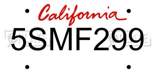 5SMF299 California License Plate
